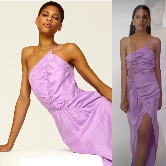 SUBOO 90s Sleeveless Asymmetric Ruched 1 Shoulder Cutout Back Maxi Slip Dress S - Picture 3 of 7